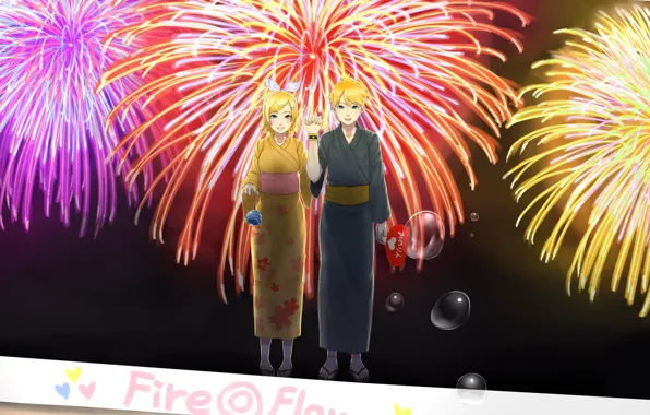 Girl, holiday, salute, guy, two, Vocaloid, Vocaloid, festival