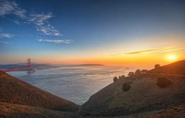 Wallpaper sunset, mountains, bridge, Bay, sunset, Goldengate images for ...