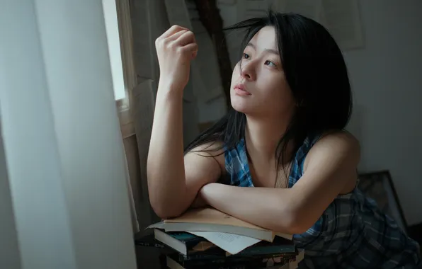 Beautiful, Asian, Model, Woman, Cute, Pretty, Petite, Sitting