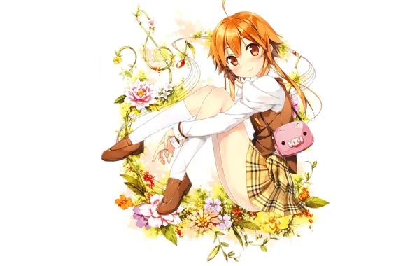 White background, handbag, treble clef, Golf, wild flowers, redhead girl, skirt in the box, by …