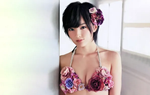 Picture beautiful, hawaiian costume, sexy, Sayaka Yamamoto, short hair, attractive, bikini top, boobs
