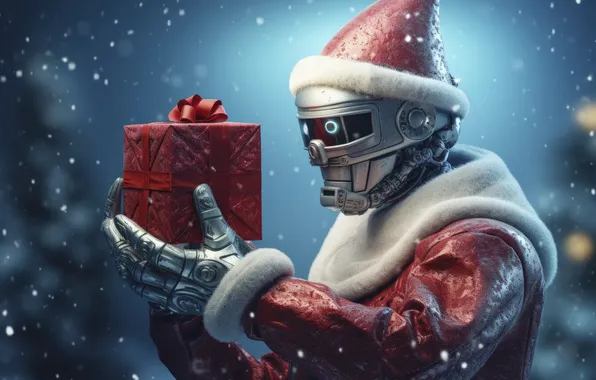 Fiction, robot, Christmas, New year, cyborg, Santa Claus, Santa Claus, cyberpunk