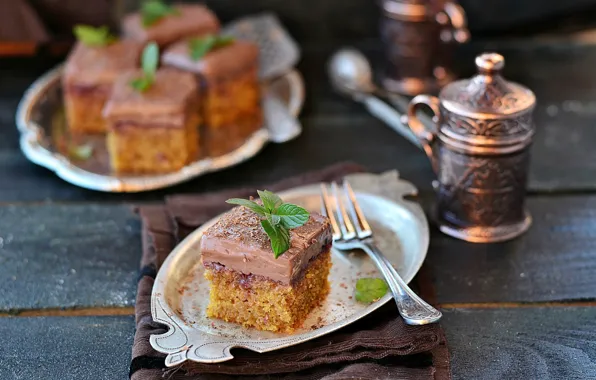 Picture cake, mint, cream, sweet, caramel