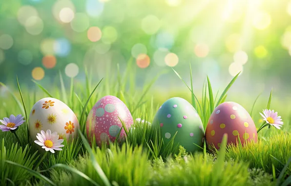Flowers, eggs, spring, Easter, happy, flowers, spring, Easter