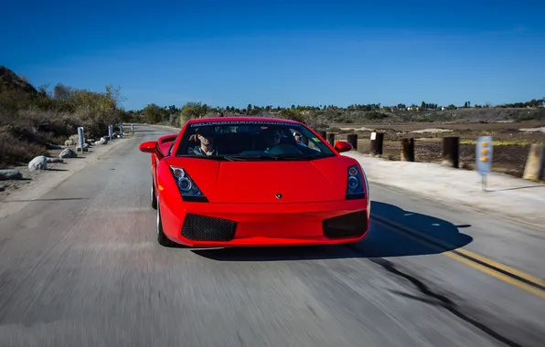 Road, the sky, red, markup, speed, red, gallardo, lamborghini