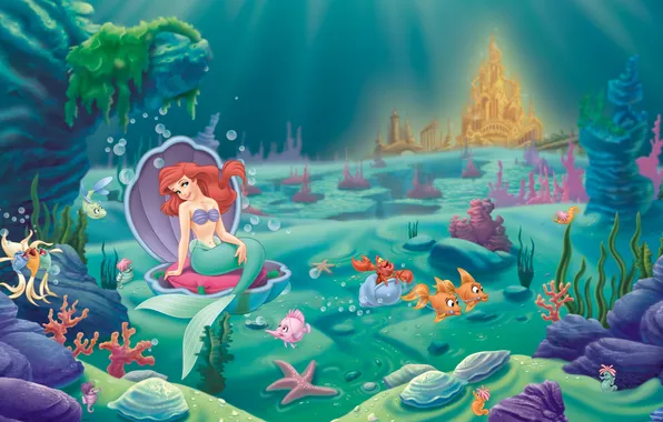 Fish, algae, Ariel, Palace, The little mermaid, The Little Mermaid, Sylvester
