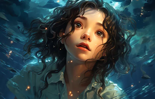 The evening, Look, Hair, Girl, Brunette, Digital art, AI art, The Art of Artificial Intelligence