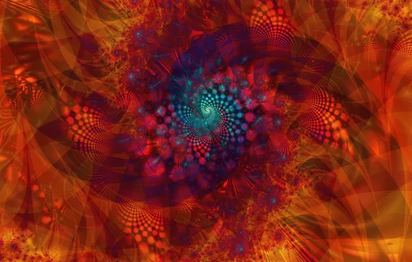 Orange, red, abstraction, blue, pattern, spiral, fractal, ornament