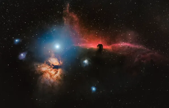 Space, Flame, nebula, Horse