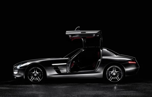 Picture black, Mercedes, side view, AMG SLS63