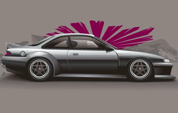 Picture art, Silvia, Nissan, silver, Nissan, Sylvia, silvery, S14, stance, JDM, profile