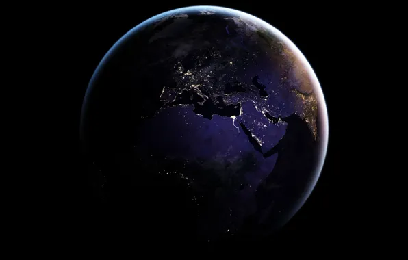 Lights, planet, Earth, Africa, The Mediterranean sea