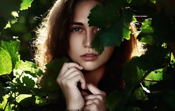 Leaves, girl, face, portrait, Polina, Ann Nevreva