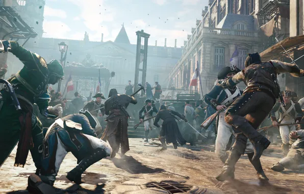 Picture the city, Paris, soldiers, France, assassins, Assassin's Creed Unity, kill