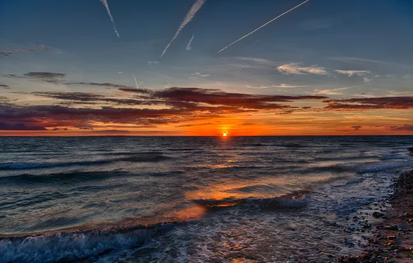 Sea, wave, landscape, dawn