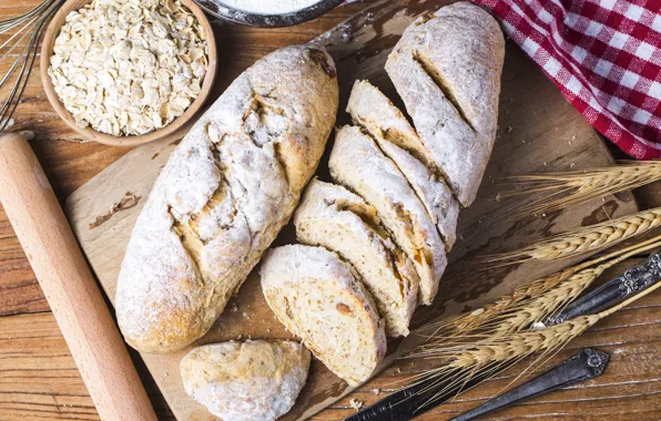 Wheat, bread, fabric, Board, bread, wheat, oatmeal
