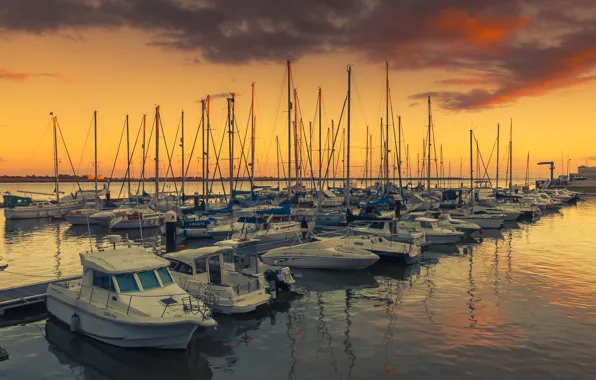 Sea, sunset, Marina, boat, Portugal