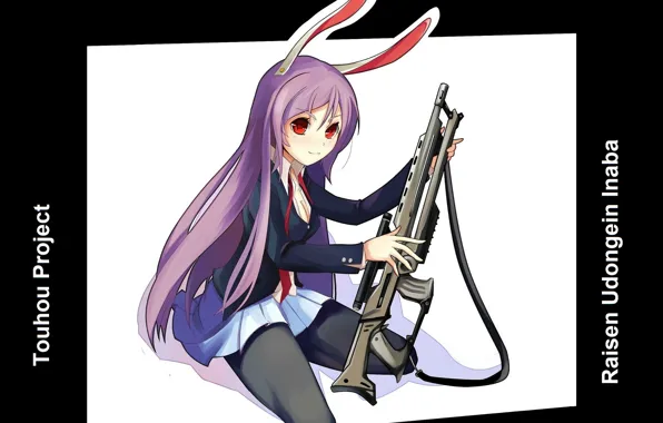 Picture red eyes, rifle, eared, Touhou Project, Project East, Traveling And Keeping Inaba, The moon rabbit