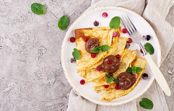 Berries, chocolate, Breakfast, pancakes, Timolina