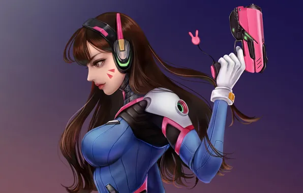 Picture gun, long hair, D.Va, Overwatch