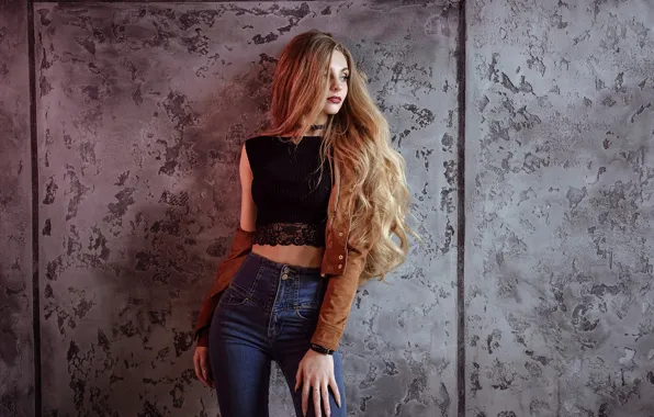 Picture girl, face, pose, photo, model, hair, jeans, figure