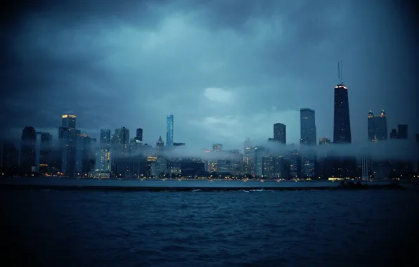 Light, storm, Chicago, twilight, Il, the horizon line, gray clouds