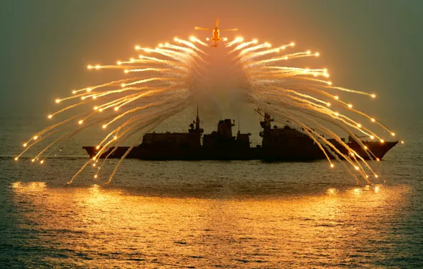 Sea, ship, helicopter