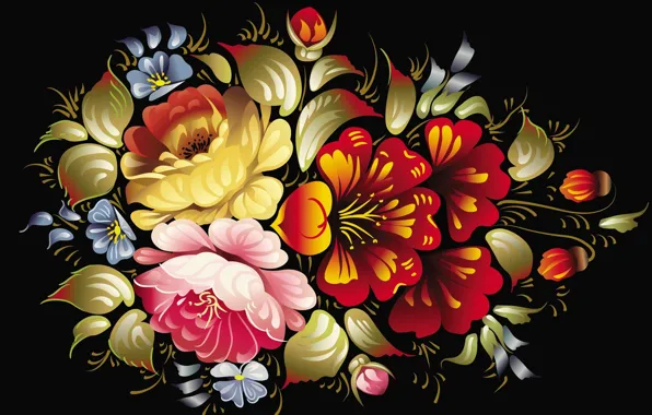 Picture flowers, the dark background, pattern, texture