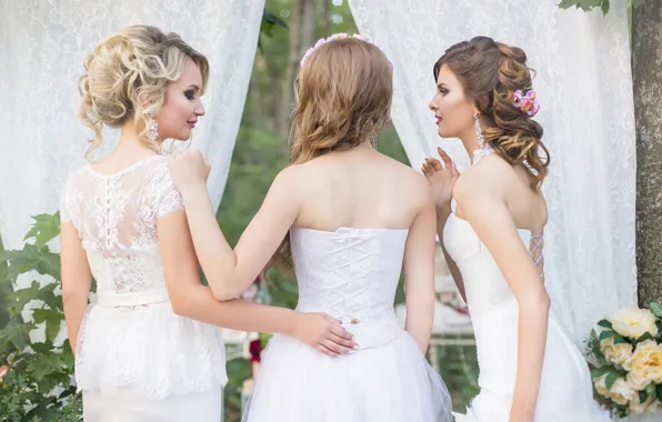 Picture the bride, dress, back, girlfriend, girl