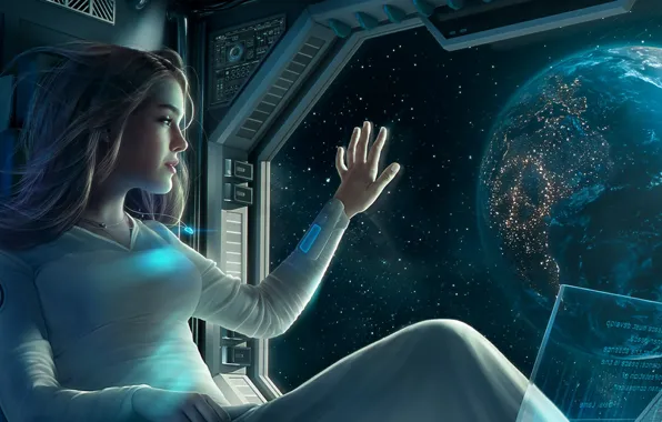 Picture space, girl, fantasy, Earth, computer, science fiction, stars, sci-fi