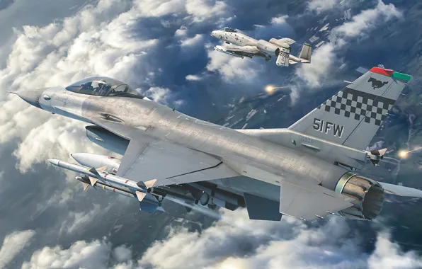 UNITED STATES AIR FORCE, General Dynamics F-16 Fighting Falcon, the fourth generation fighter, American multifunctional …