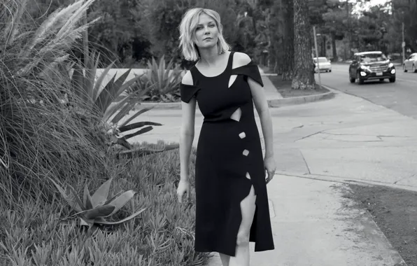 Road, Kirsten Dunst, street, figure, dress, actress, hairstyle, blonde