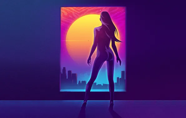 Picture The sun, Girl, Music, Star, Background, 80s, Neon, James White