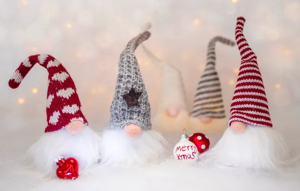 Winter, balls, holiday, toys, doll, Christmas, dwarves, New year
