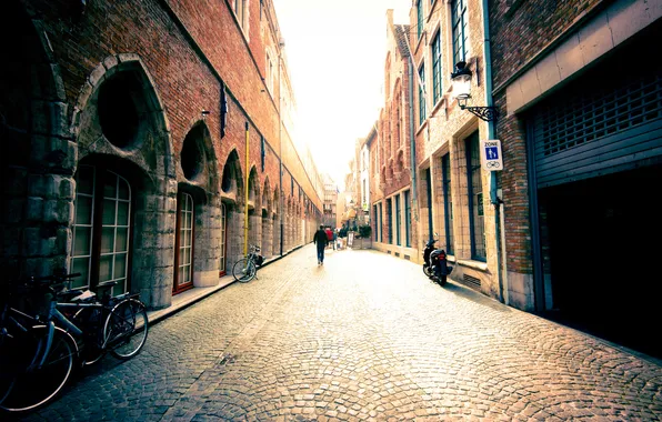 Light, the city, people, street, building, home, Europe, Belgium