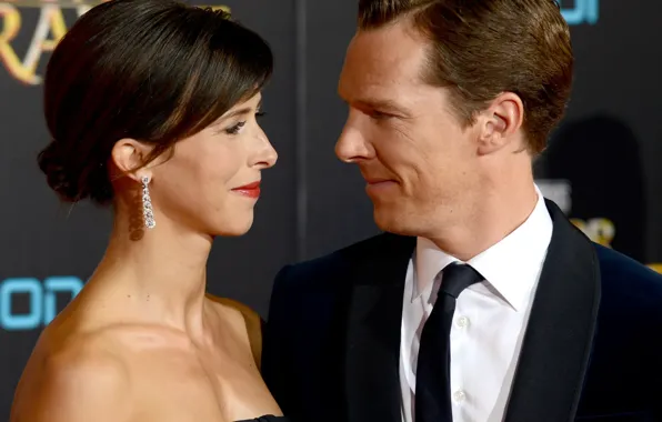 Look, smile, actress, actor, Benedict Cumberbatch, Benedict Cumberbatch, eye to eye, wife
