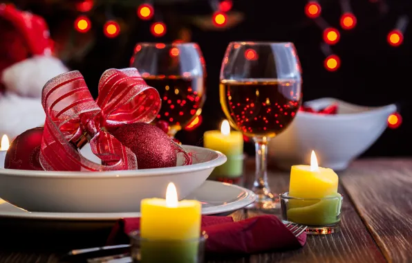 Wine, candles, glasses, Valentine's day, hearts, Valentines day