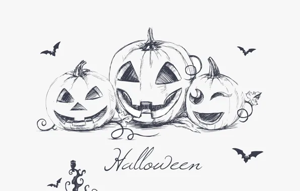 Minimalism, Halloween, bats, halloween, minimalism, bats, evil pumpkins, hand drawing