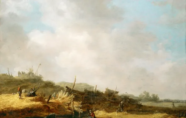 Picture landscape, stream, people, hills, picture, Jan van Goyen, Landscape with Dunes
