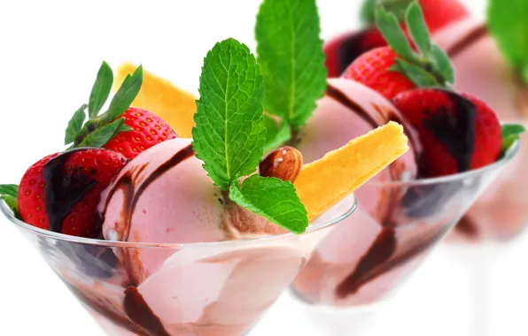 Chocolate, strawberry, ice cream, mint, dessert, dessert, ice cream