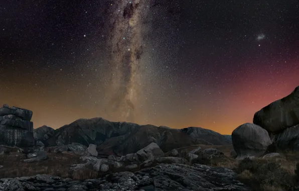 The sky, stars, night, stones, rocks, desert, The milky way