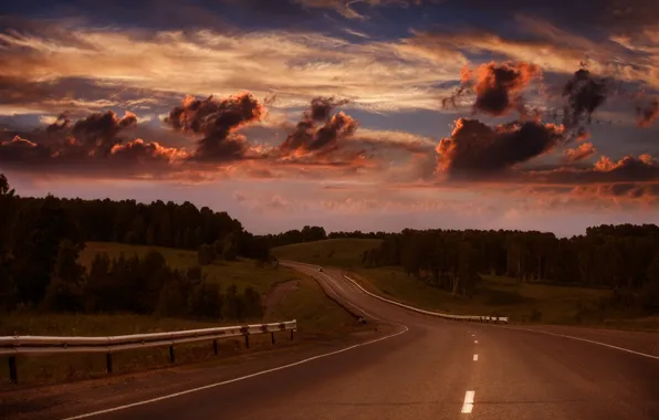 Road, forest, the sky, horizon, country