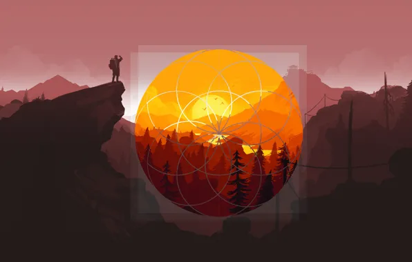 Sunset, The sun, The evening, Mountains, The game, Forest, Rock, View