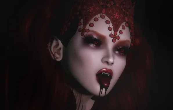 Girl, face, blood, vampire