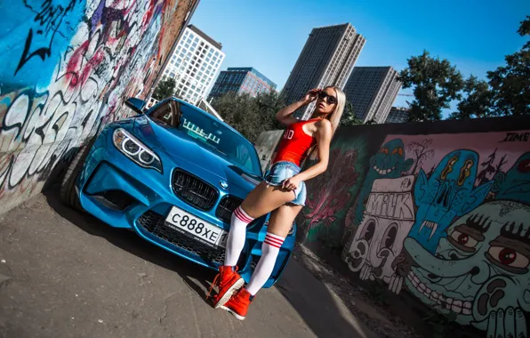 Picture auto, look, Girls, BMW, glasses, beautiful girl