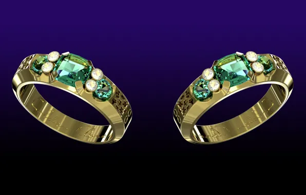 The dark background, diamonds, gems, cut, mirror, jewelry, gold glitter, the sparkle of emeralds