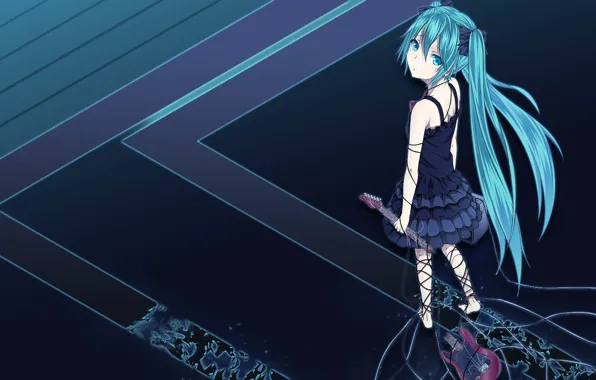 Guitar, Art, Vocaloid, Miku hatsune, long hair.