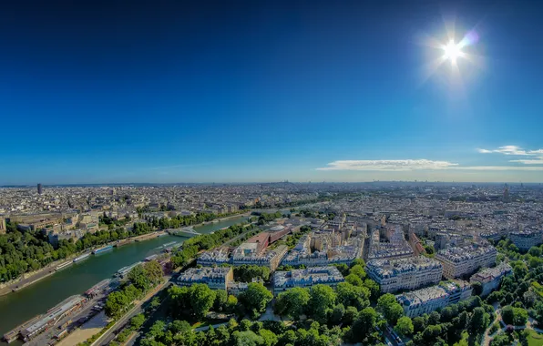 Picture the sky, the sun, bridge, river, France, Paris, Hay, panorama