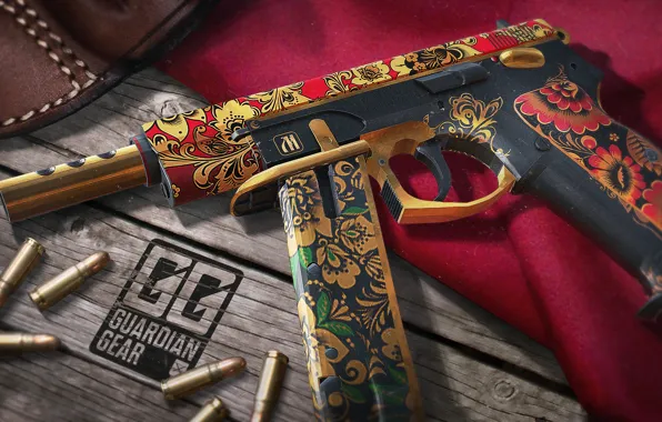 Rendering, table, cartridges, holster, red cloth, workshop, cs go, gunsmith