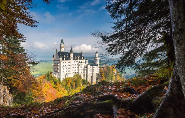 Autumn, the sky, the sun, clouds, trees, castle, Germany, valley